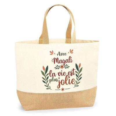 Tote Bag Jute - PLANETEE - Magali La Vie Est Plus Jolie - Design Exclusif Imprimé - Fabriqué En France - Jute Naturel Résistant