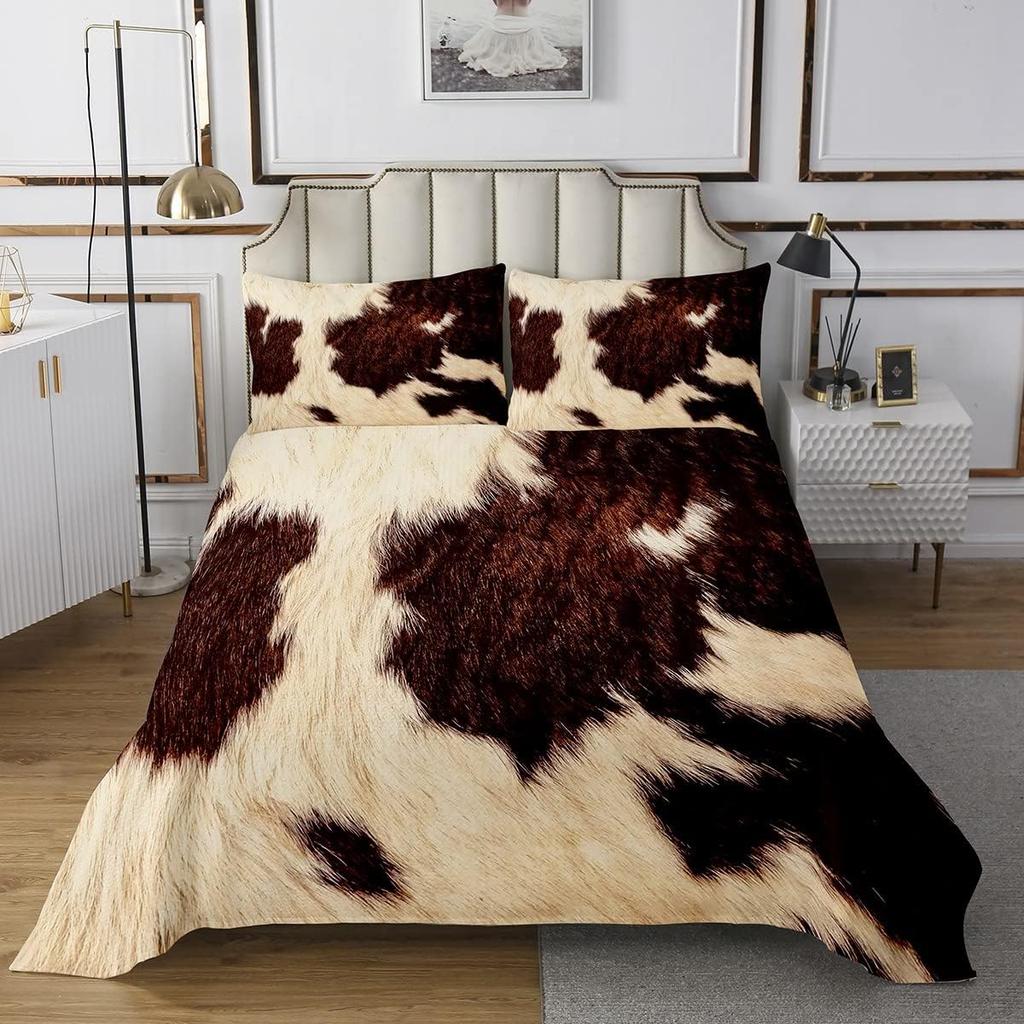 Комплект покрывала из коровьей шкуры Ферма Животное Мех Покрывало Квин/Двуспальный для Спальни Мальчика Девочки 2/3 шт. Западный Рустикальный Ковбой Фермерский Дом Комплект Лоскутного Одеяла