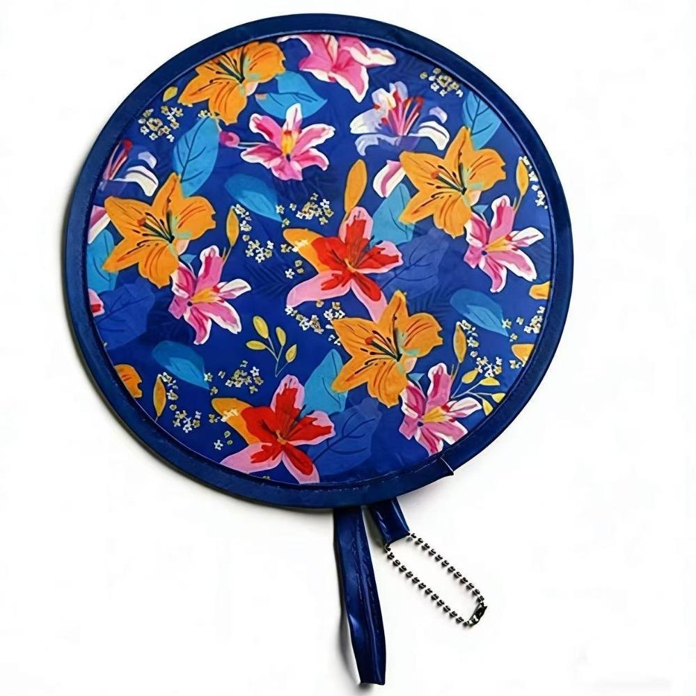 Japanese Style Folding Fan Flower Pattern Collapsible Fan Mini Handheld Fan Beach Use