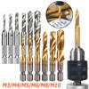 6Pcs Titanium Plated Hex Shank HSS Screw Thread Metric Tap Drill Bits Screw Machine Compound M3 M4 M5 M6 M8 M10 Hand Tools