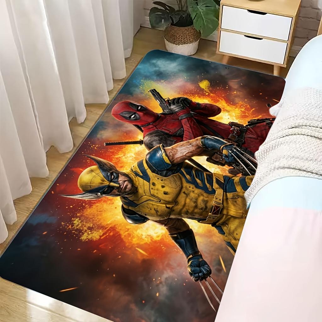 Authorized 1pc Cartoon Printed Mat, Wolverine And Deadpool Flame Background Hero Character Design Easy to Clean, Suitable for