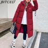 Long-Length Over-the-Knee Hooded Cotton Coat for Women Winter Oversized Cotton Jacket Thickened Warm Bread-Style Padded Coat