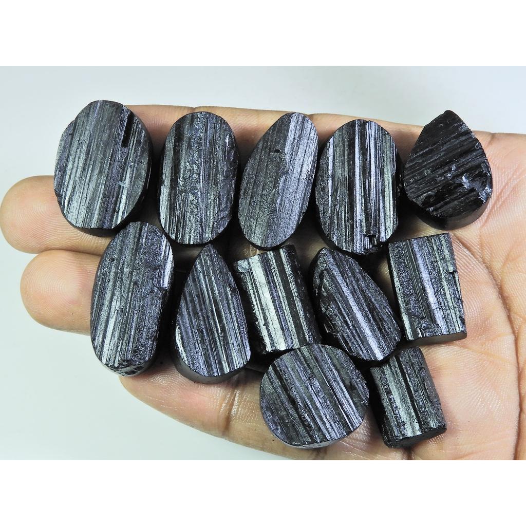 451 Карат. Натуральный черный турмалин, кабошон смешанной формы, рассыпной драгоценный камень, лот 12 шт. C-330