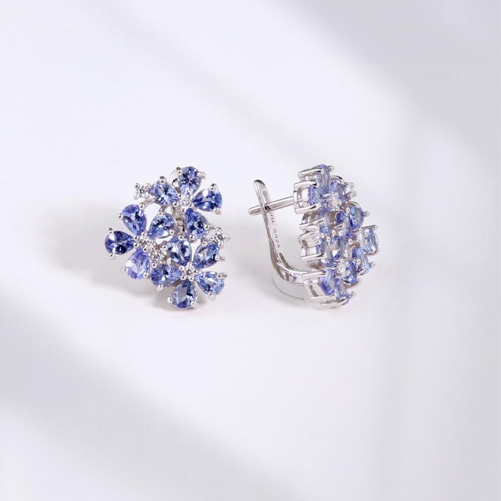 2023 New Natural Tanzanite Gemstone Clasp Earring 925 Sterling Silver Fine Jewelry for Women Wife Nice Birthday Gift