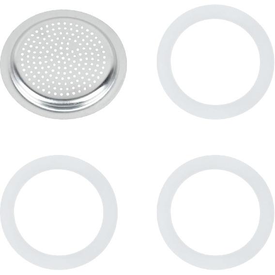 Silicone Sealing Ring Aluminum Replacement Filter 1 Cup For Stove Top Espresso Maker Replacement Filler Parts Set Includes 1 Filter and 3 Upgraded