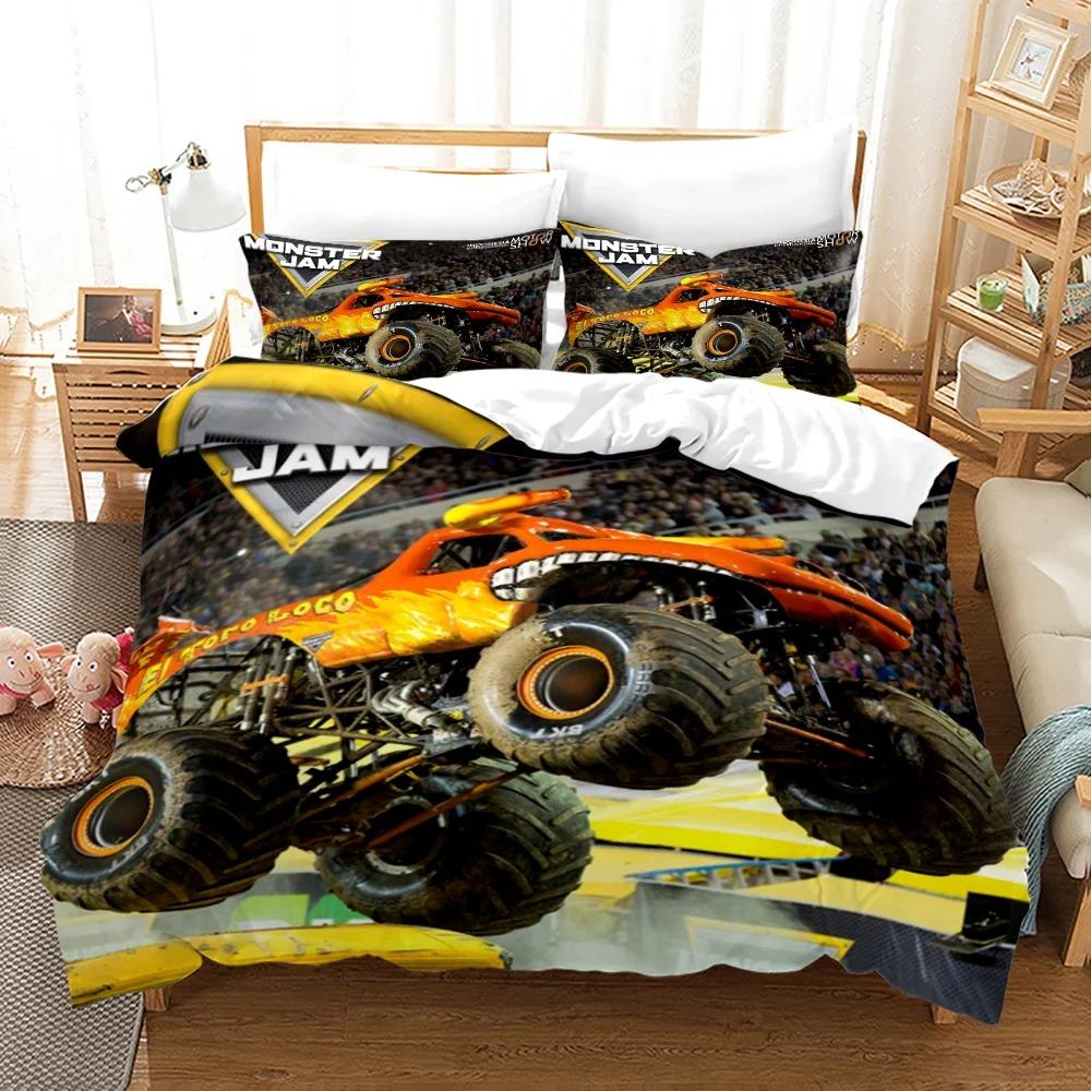 Truck Duvet Cover Collection Automobile Blue Monster Pickup Truck Quilt Cover Monster Truck Bedding Collection Polyester Pillowcase