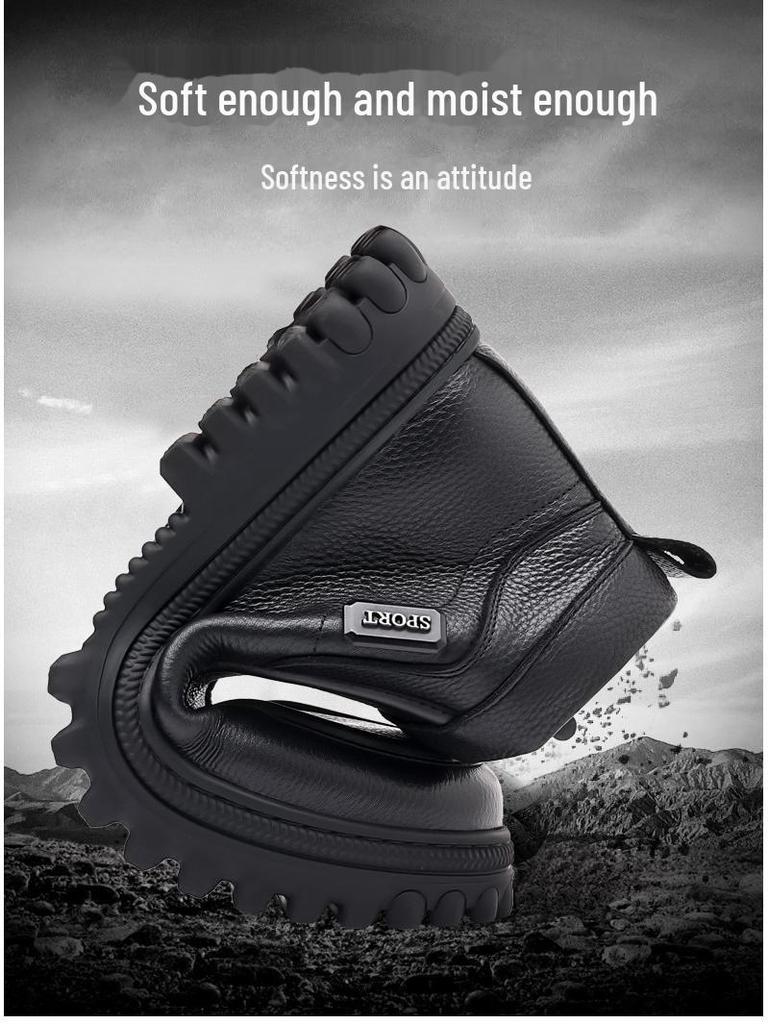 Мужские высокие кожаные ботинки в британском ретро-стиле — теплые, на толстой подошве, с бархатом, повседневная и рабочая обувь для осени и зимы