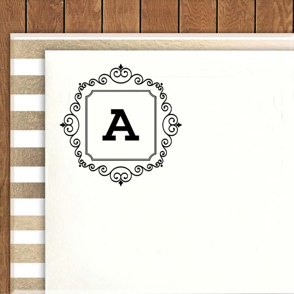 Printtoo Square Swirl Border Alphabet A Monogram Initial Self Inking Rubber Stamp Office