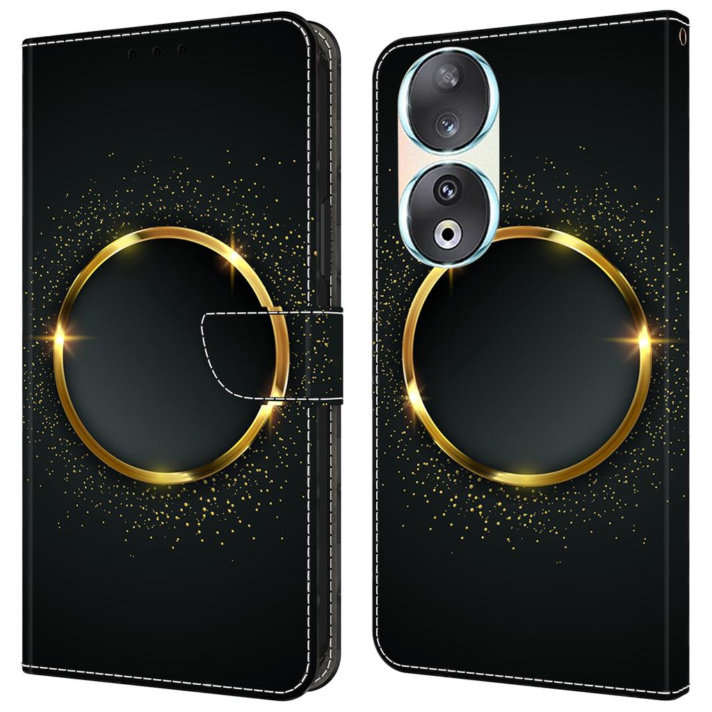 For Honor 90 Phone Case Pattern Print Magnetic Clasp Scratch-resistant Leather Cover