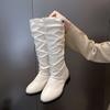 Fashion Women's Half High Boots Round Toe White Leather Flat Ladies Mid Calf Shoes Winter 2024 Novelty Sale Comfortable and Elegant Pu