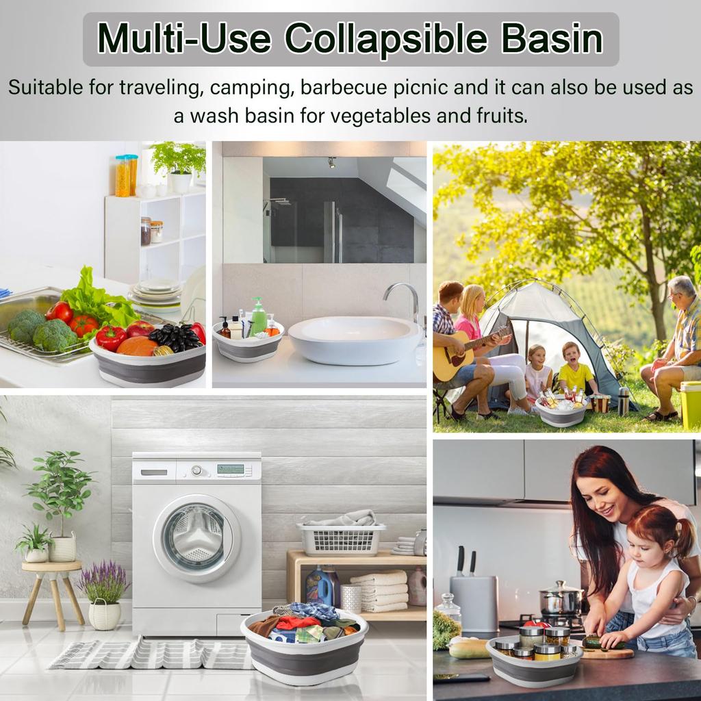 Набор из 3 складных тазов, корзин для стирки, контейнеров для хранения, экономящих место, для мытья посуды, фруктов, кемпинга, стирки, походов, дома