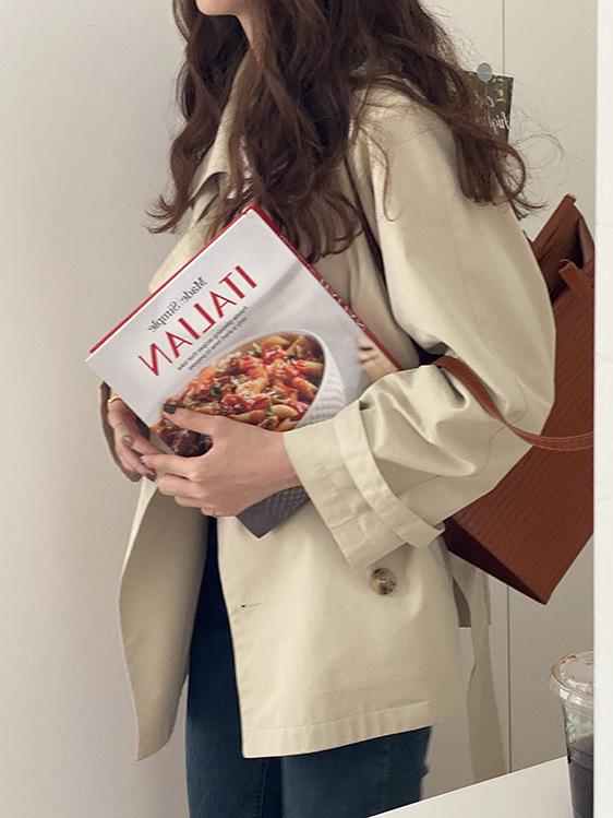 Пальто цвета хаки для женщин - весна 2024 г., корейский стиль, короткий дизайн в британском стиле, маленькие размеры