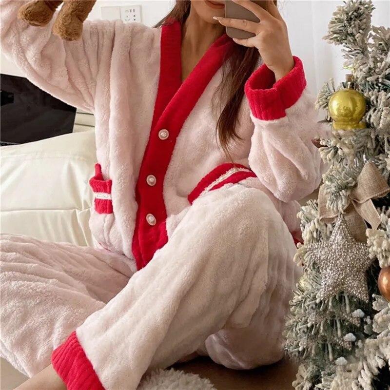 Осень-зима Kawaii мультфильм пижамные комплекты женские пижамы теплая фланелевая одежда для сна для девочек Pijama Mujer ночные костюмы Домашняя одежда PJ