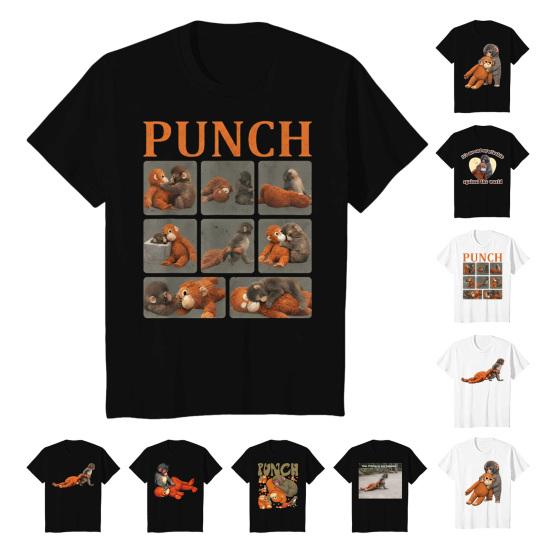 Мужская футболка Punch Monkey Шея Короткий рукав Узор Круглый Пуловер Топы Эластичная посадка Однотонный