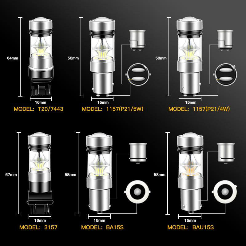2 шт. Светодиодная лампа 1156 BA15S P21W 1157 BAY15D P21/5W BAZ15D P21/4W 3157 P27/7W T25 7443 W21/5W T20 Стоп-сигнал, фонарь заднего хода, указатель поворота