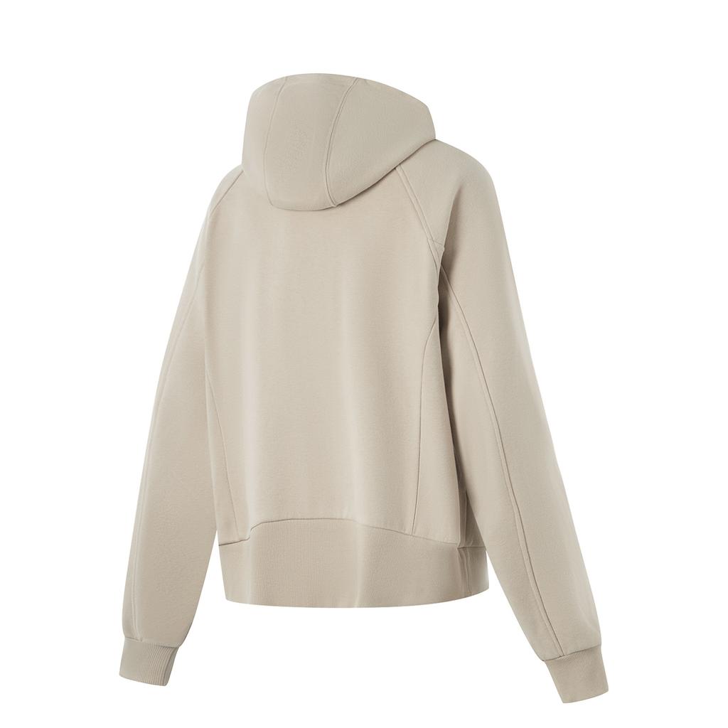 Теплый кардиган с капюшоном и флисовой подкладкой Li Ning Fitness Series, реглан, длинный рукав, женская толстовка, цвет пыльно-серый AWDU562-4