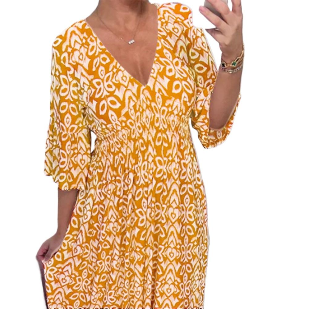 HNXC Женская мода Лето Весна с цветочным принтом и рукавом 1/2 с v-образным вырезом повседневные платья