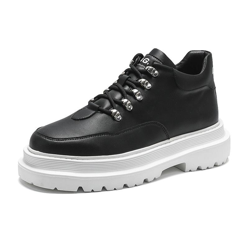 Новые мужские туфли на платформе контрастных черно-белых цветов, трендовые универсальные уличные повседневные рабочие туфли на шнуровке с металлическими деталями, мужские туфли на платформе
