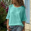 Women Tops Lightweight Breathable Mesh Design Loose Fit Sleeve Splicing Round Neck 46085 Sleeve Summer Casual