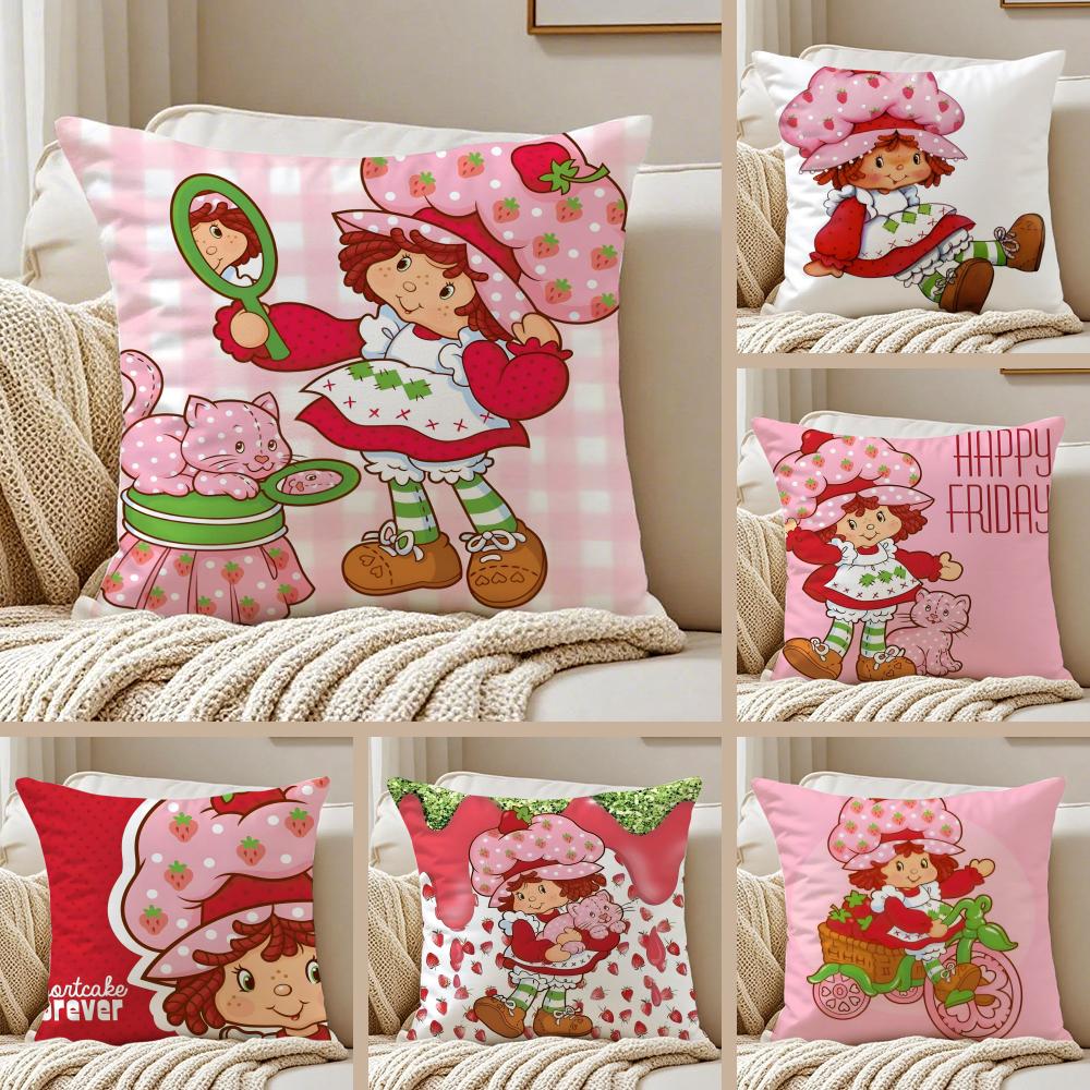 S-Stawberry Shortcake Cushion Cover Silky Short Plush Double-Sided Printed Pillow Case for Sofa All Seasons Home Decor Gift