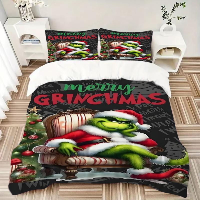 3Pcs Grinch Christmas Celebration Bedding Sets For All Sizes New 3D Printed Bed Cover Comforter Duvet Cover Pillowcase Bedroom Decoration