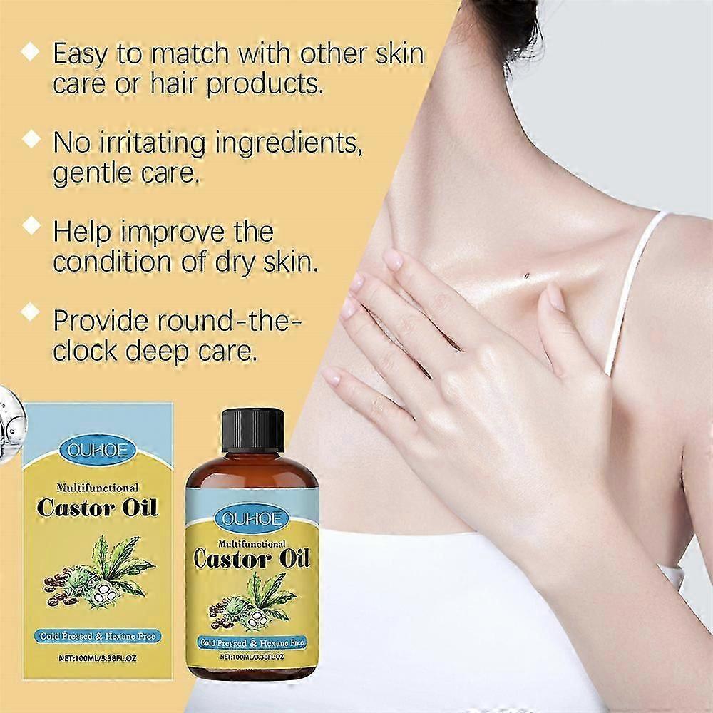 OUHOE Organic Castor Oil Hair Eyelashes Eyebrows Growth Skin Treatment Essential Oil