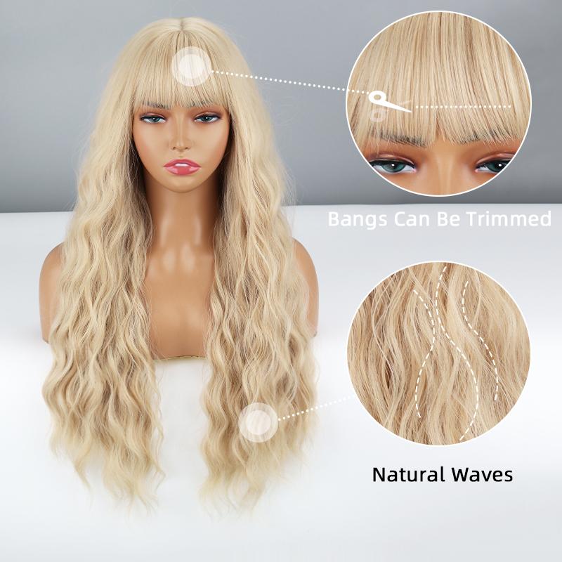 MISS WIG Женский модный светло-русый длинный волнистый парик с челкой из синтетического волокна, натуральный волнистый повседневный парик, косплей, вечерние волнистый парик