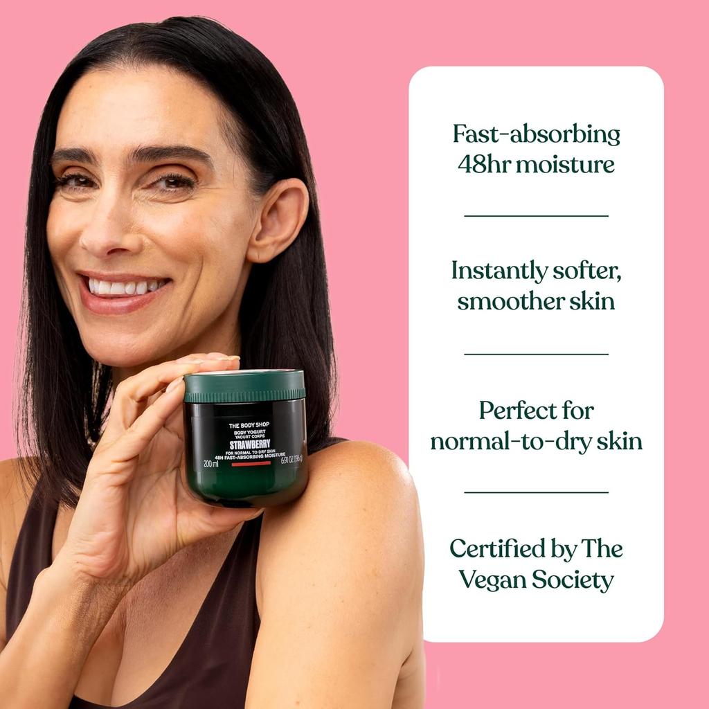 The Body Shop Strawberry Vegan Body Yogurt 200ml Hydrating Cream For Normal Dry Skin