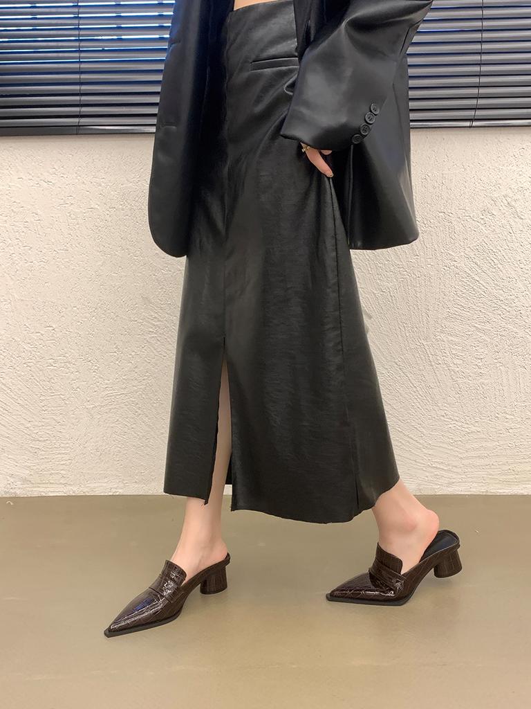 Мода Модные женские тапочки с острым носком Туфли на высоком каблуке Черные Коричневые Серебряные Летние туфли на открытом воздухе Туфли-мюли Женские 35-39