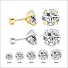 2Pairs Stainless Steel Crystal Studs Earrings for Women Men 4 Prong Tragus Round Clear Cubic Zirconia Ear Jewelry