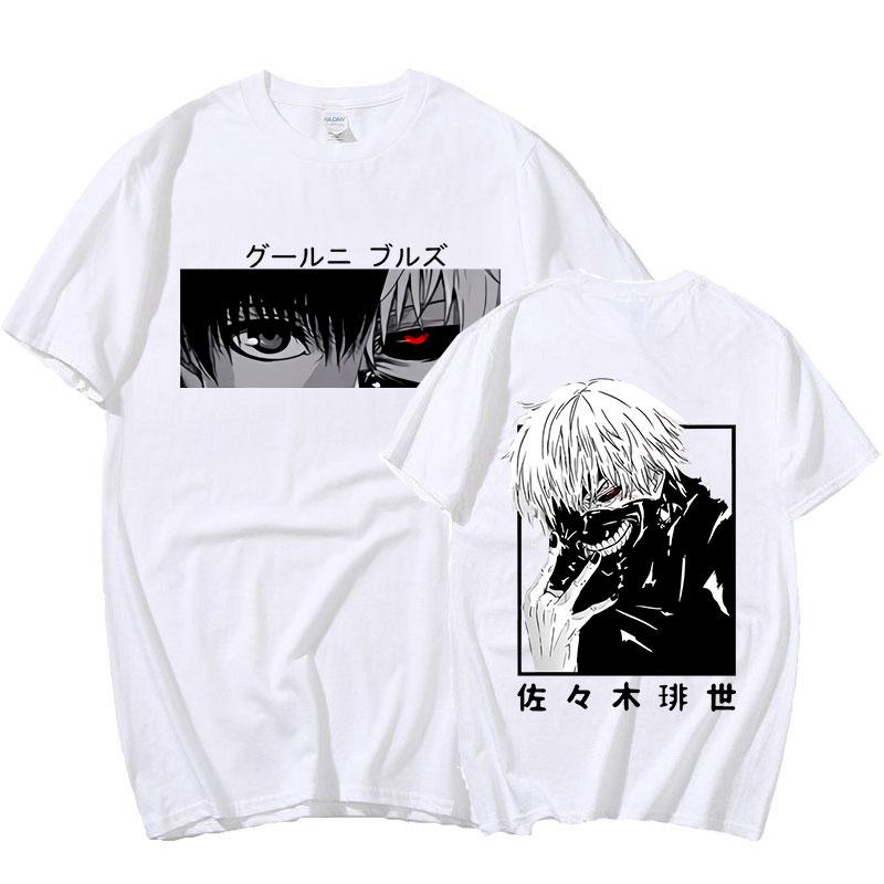 Японское горячее аниме Kaneki Ken Tokyo Ghoul Eyes Футболка Мужская крутая футболка с рисунком манги Модные футболки Летние топы 90-х годов Футболка большого размера
