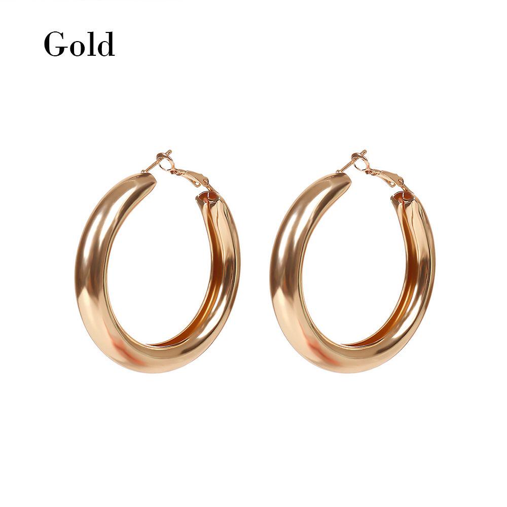 Punk Rock Minimalist 50mm Hoop Earrings Big Gold Alloy Thick Tube Round Circle