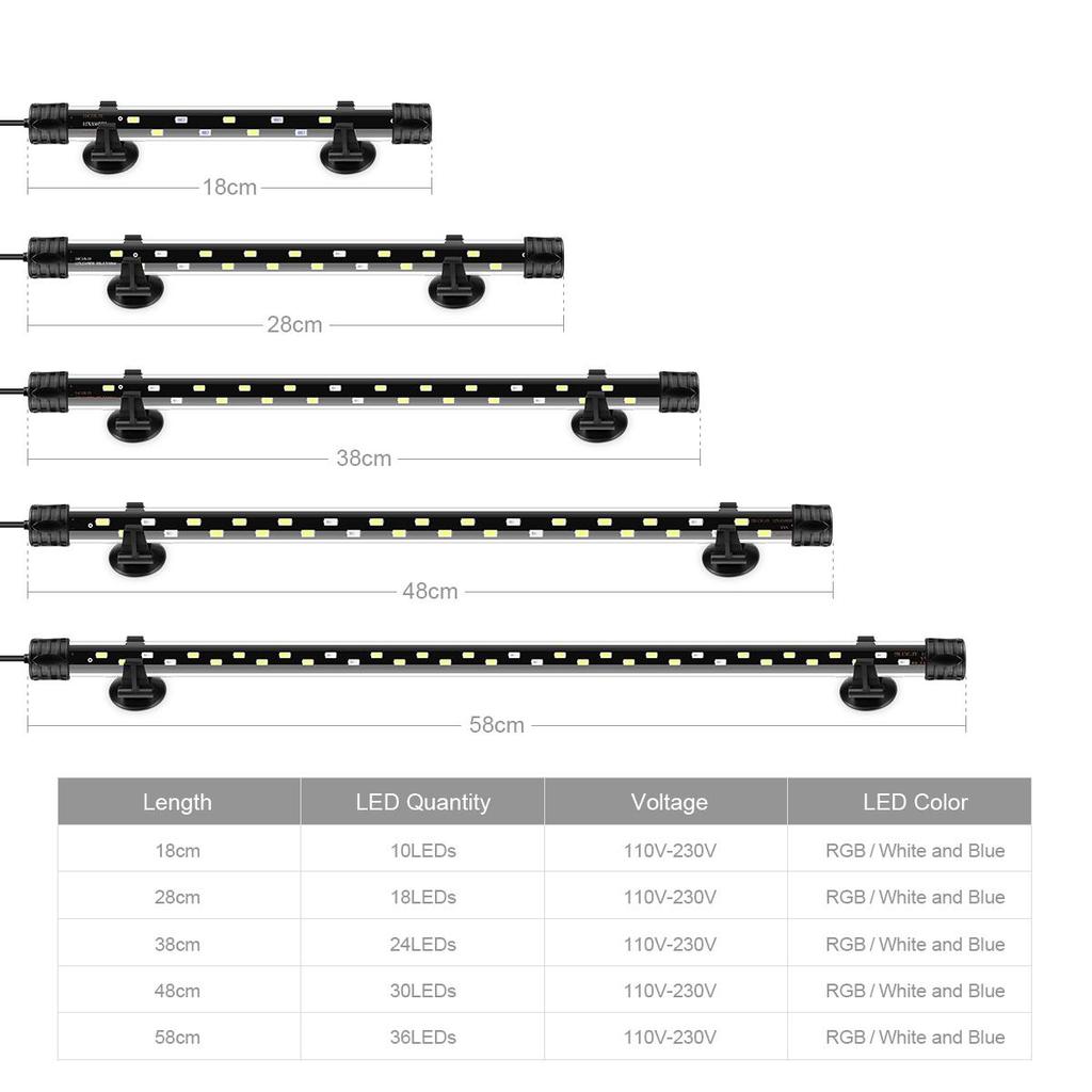 Aquarium LED Bar Light Waterproof Fish Tank Light 18/22/38/48 CM Underwater Aquario Lamp Aquariums Decor Lighting 220V EU Power