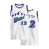 Баскетбольная майка Utah Jazz Stockton 12 Белая с фиолетовыми бирюзовыми акцентами Логотип горы Ретро майка для баскетбольного фаната