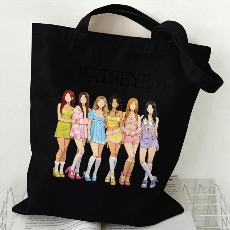 KATSEYE Girl Group Print Canvas Tote Bag Commuter Student Shoulder Bag Large Capacity 60123-4