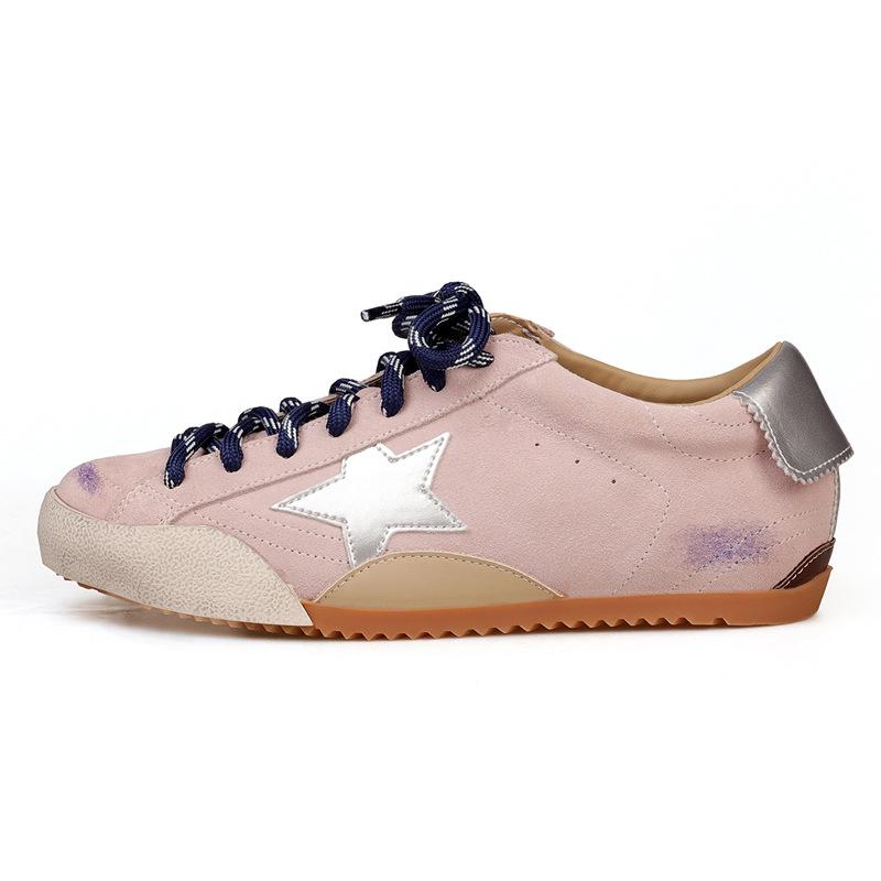 Women's Retro German Trainer: 2025 Genuine Leather Distressed Sneakers with Star, Mandarin Duck Stripe, Flat Bottom, Casual Skate Style