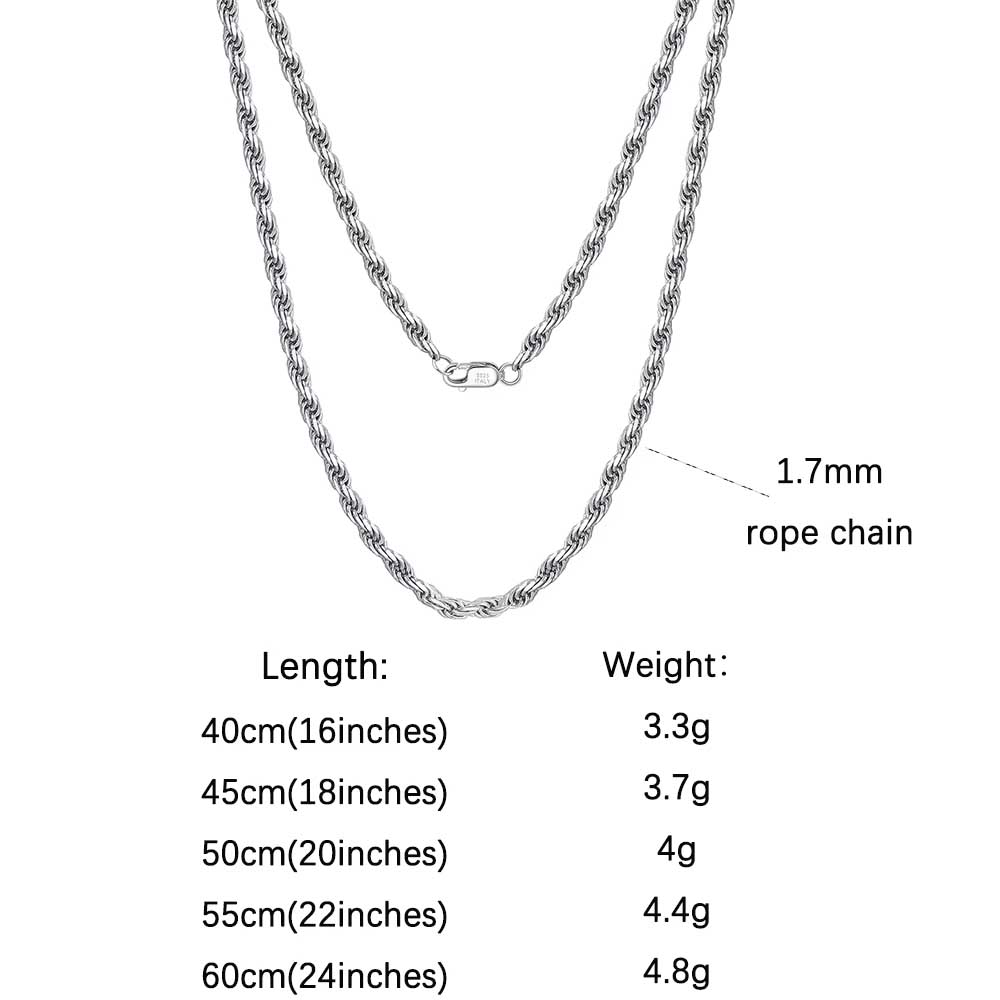 ORSA JEWELS 18-каратное золото поверх настоящего стерлингового серебра 925 пробы 1,7 мм Алмазная плетеная цепь-веревка Ожерелье для мужчины Женщины Скрученная цепь SC29