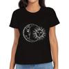 Sun Moon Print Crew Neck T-Shirt Casual Short Sleeve Top for Spring Summer T-Shirts Women’s
