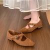 Fashion Brand Design Women Suede Leather Loafer Shoes Women's Low Heeled Mary Jane Shoes Woman Fashion Retro Cross Buckle Single Shoes