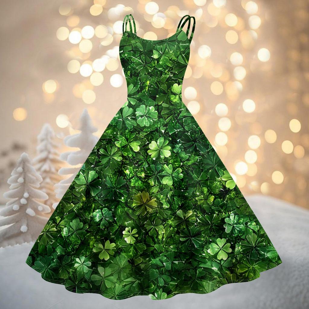 Women's Fashion St. Patrick's Day Printed Sexy Strapless Gothic Cocktail Dress Punk, Vintage Dress.