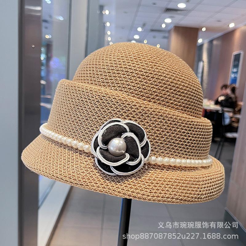 Autumn and winter new Xiaoxiangfeng French top hat fashionable pearl camellia fisherman hat children's versatile washbasin hat