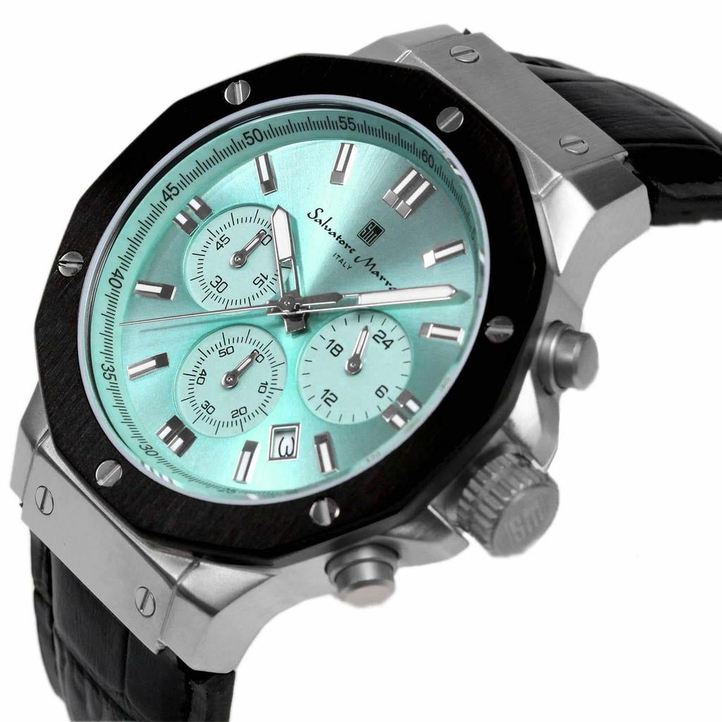 Хронограф 10 ATM водонепроницаемый кожаный ремешок Business 20th Anniversary Limited Model Ice Blue Black [Salvatore Mara] мужские SM18117-SSIBL