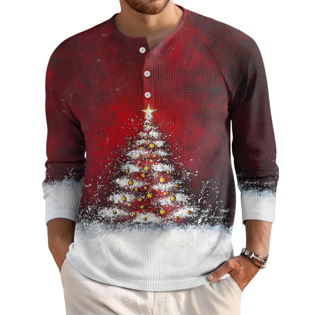 Мужской свободный повседневный топ с длинным рукавом и воротником на пуговицах