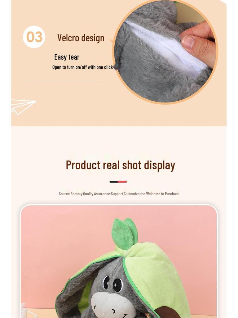 Glowing Breathing Avocado Donkey Plush Toy - Washable & Funny Comfort Doll for Kids