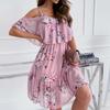 Ayollar Ko'ylagi Yozgi Gul Printli Spagetti Kamarli Moda Yelkadan Tushadigan Plyaj Ta'tili Sundress Shirin A-Siluetli To'rli Mato
