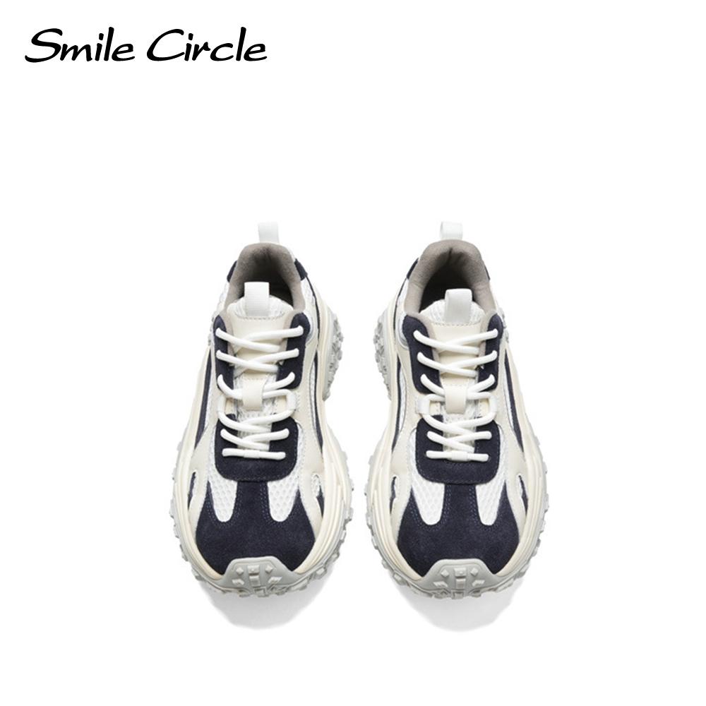 Модные женские кроссовки с круглым носком на шнуровке, удобные повседневные туфли на толстой подошве