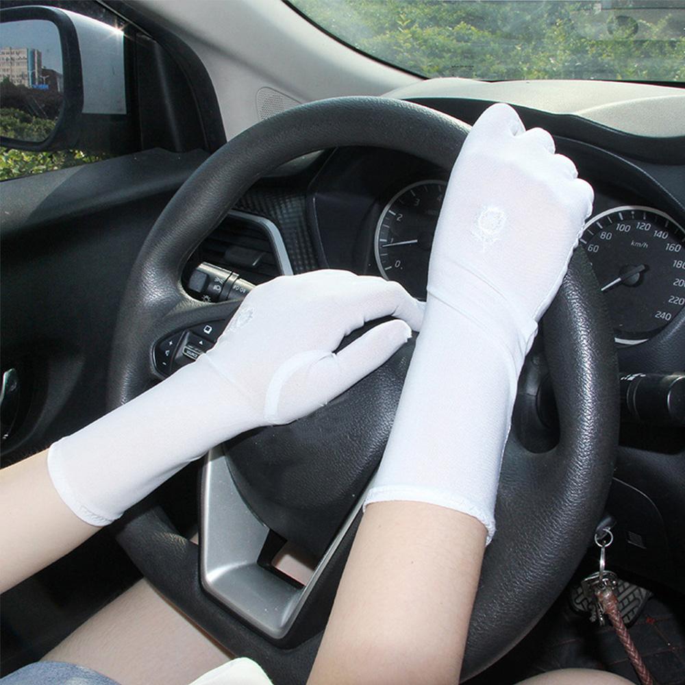 Ladies Spring Anti-slip Mid-long Embroidered Stretch Mittens Driving Glove Sunscreen Gloves Anti UV