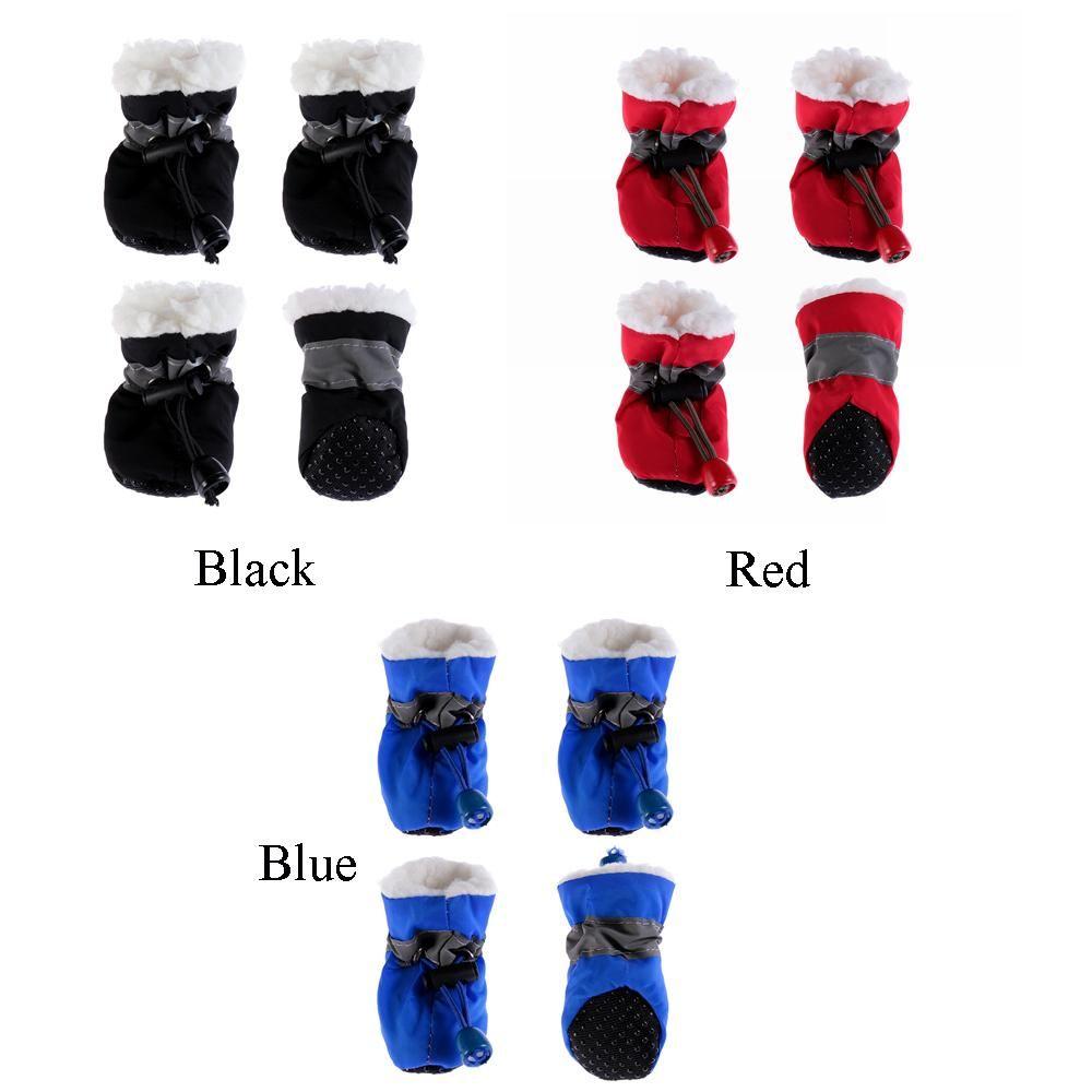 4pcs With Velvet Thick Puppy Socks Anti-slip Footwear Pet Shoes Rain Snow Boots Warm Dog Shoes