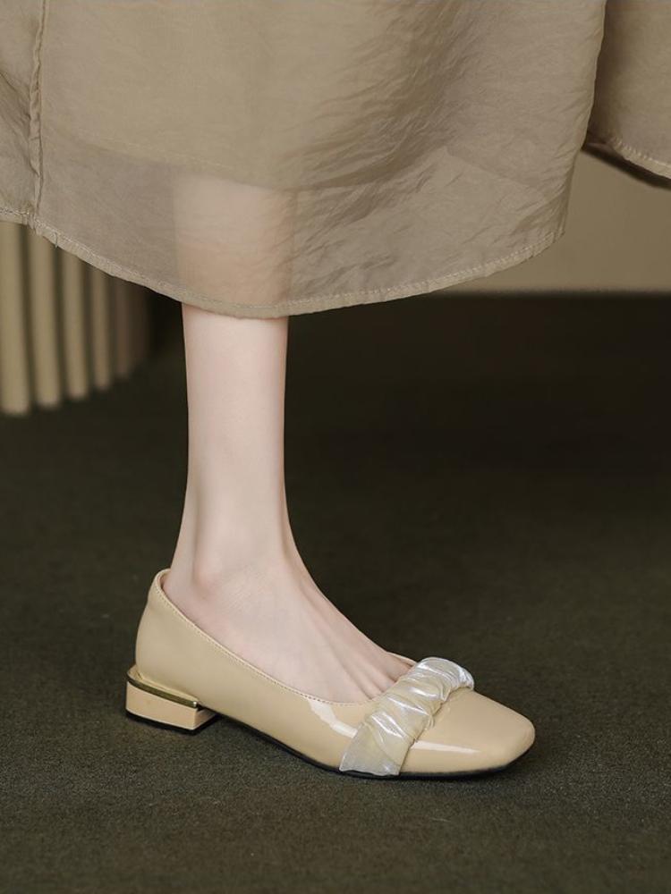 Модная женская летняя обувь на низком каблуке, элегантная, обычная, кожаная, повседневная, черная, для женщин, 2024, квадратный носок, весна, акция, стильная