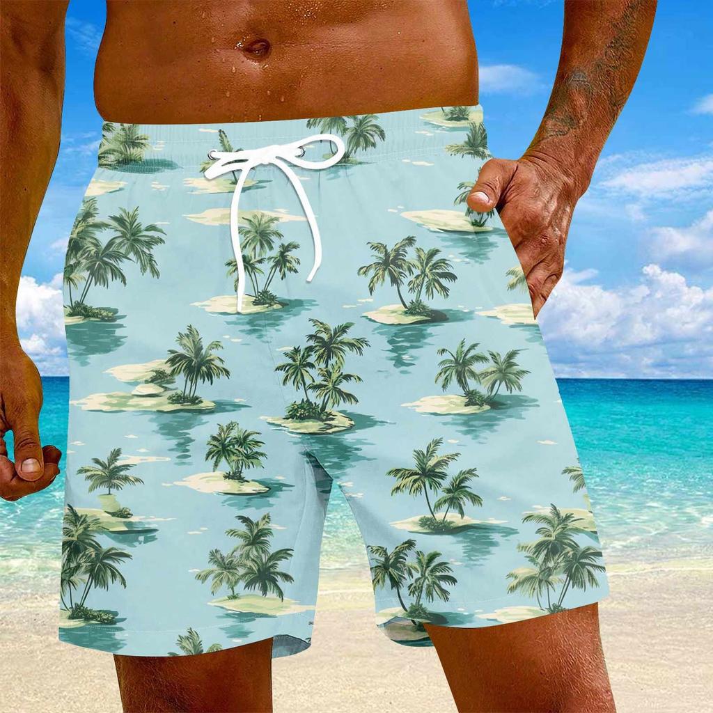 Men's Fashion Hawaiian Print Elastic-Waisted Casual Yoga Pants Beach Shorts